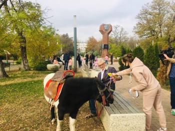 Новости » Общество: На рынке и в парке Керчи раздали «триколоры»