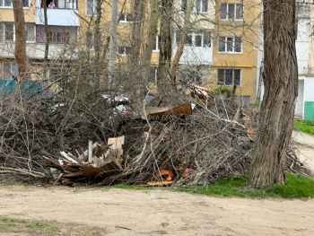 Новости » Общество: Пока в Крыму объявили высокую пожароопасность, в Керчи складируют сухие ветки у многоэтажек