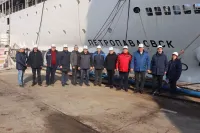 Новости » Общество: В Керчи на заводе имени Бутомы спустили на воду паром для Дальнего Востока